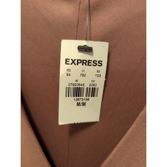 New! Express Ruffle Flutter Sheer Bodycon Vneck Mini Dress Rose Brown Size M - Picture 4 of 11